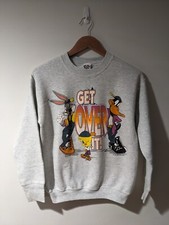 Vintage 1996 Looney Tunes Get Over It Daffy Tweety Gray YOUTH Large Sweatshirt