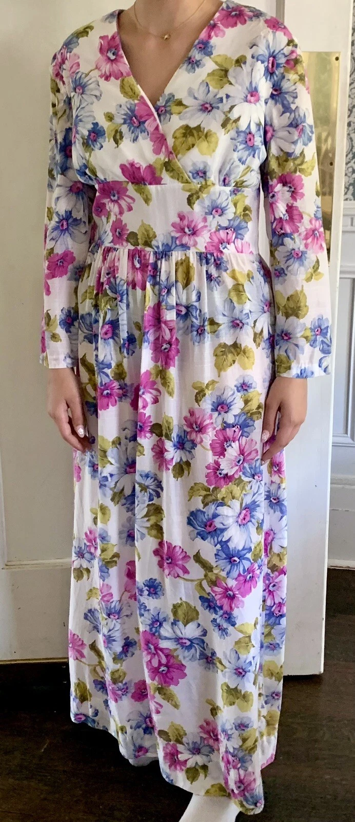 Vintage Floral Maxi Dress 80s S/M Cottagecore Cottage Hippy*