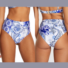 NWT RIVER ISLAND  4 US  Floral High Waist Bikini Bottoms In Blue 5133