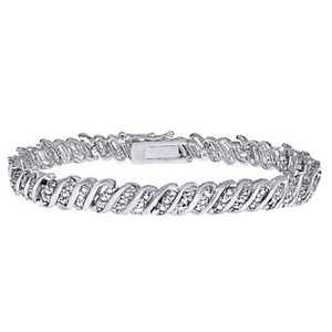 Authentic GENUINE DIAMOND ACCENT WAVE TENNIS BRACELET IN 18K WHITE Gold Plated