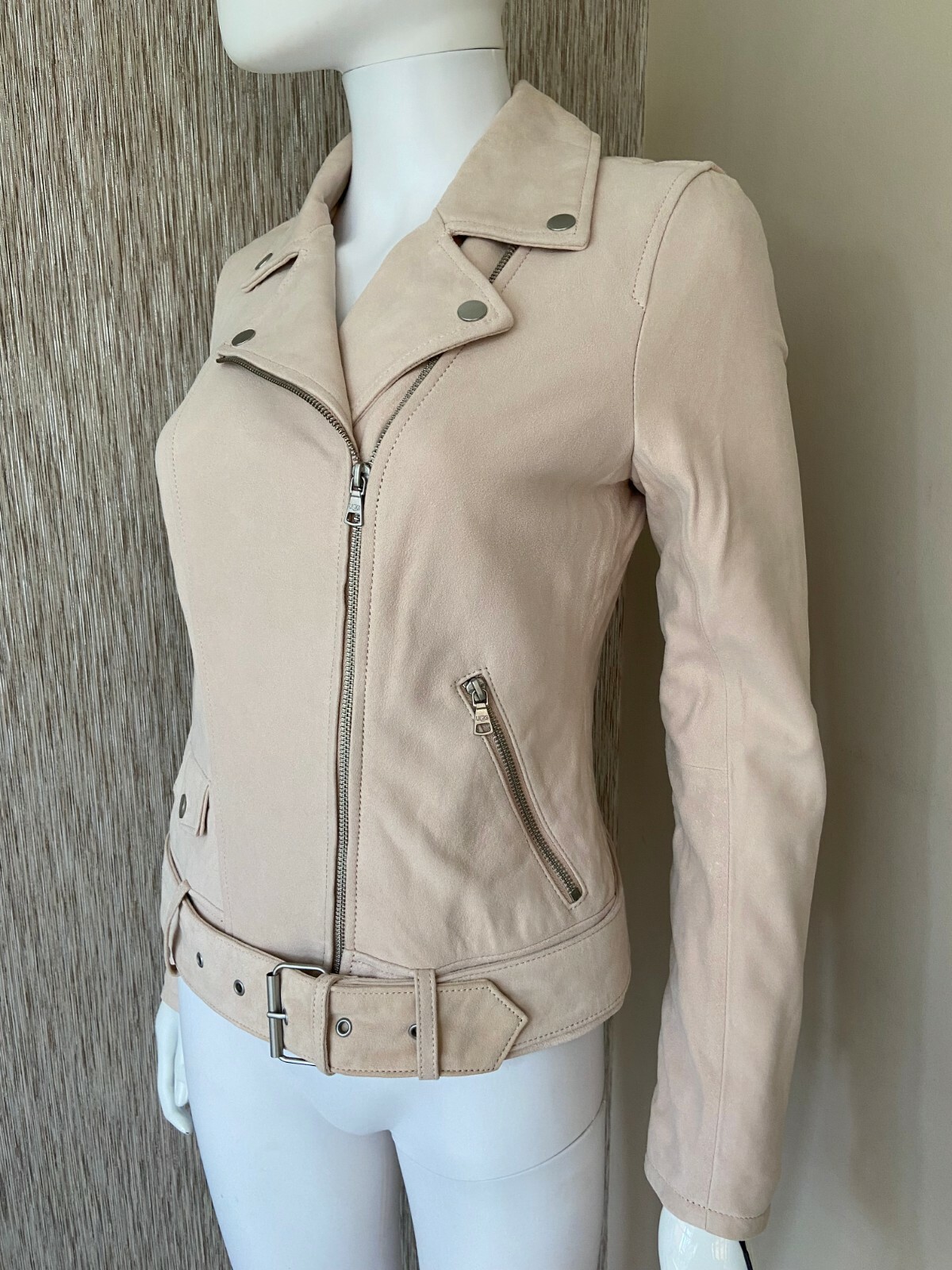 UGG SEASHELL PINK LEATHER SUEDE BIKER JACKET SIZE M RETAIL £435 BNWT image 2