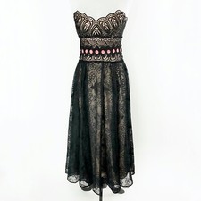 Nanette Lepore Strapless Black Lace Embroidered Pink Fit Flare Retro Dress XS 2