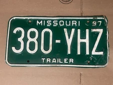 MISSOURI LICENSE PLATE TRAILER 1997 380 YHZ