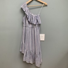 LoveShackFancy Pamela Dress Asymmetrical One Shoulder Blue Medium