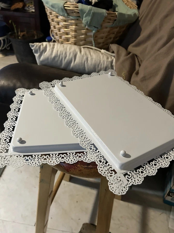 Bandeja rectangular de hierro para servir pasteles 2 piezas platos de desierto de frutas para fiesta Foto 3 de 4