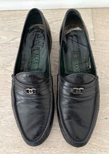 GUCCI Men's Vintage Black Leather Loafers with GG Logo - Sz 10.5 US / 44 EUR