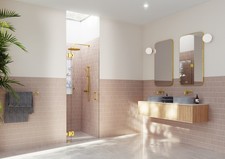 Glass Warehouse GW-GH-33.75 Halo 78"H x 33-3/4"W Hinged Frameless - Brass