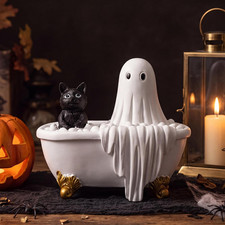Halloween Ghost Figurine Bathtub Black Cat Home Decor 7.28x6.69x4.53