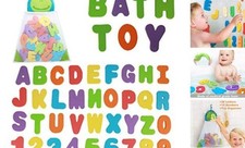 Bath Toys Organizer  36 Soft Foam ABC 123 Letters  Numbers Bathroom Blue