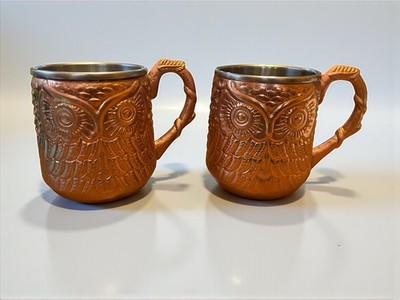 Set of 2 Beautiful Pier 1 Imports Ornate Owl Mug Copr Stainless Stl Moscow Mule