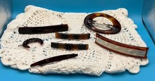 Vintage Tortoiseshell Hair Barrette Lot France Lucite Celluloid Clips Lot Of 7