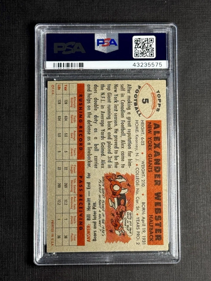 1956 年 Topps - Alex Webster #5 (RC) — 第 2/4 张图片