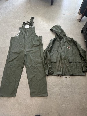 Stearns Dry Wear Rain Suit XL Jacket & Bibs Waterproof Fishing Hunting PVC Green