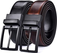 Men's Reversible Leather Dress Belt 1.25" with Rotating Buckle - Black