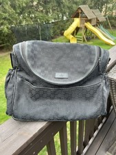 Gucci Shoulder Diaper Bag GG Canvas Black Crossbody - Vintage
