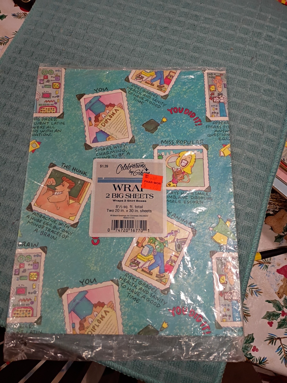 Gibson Graduation Gift Wrap 2 Full SheetsHunk Party Animal C
