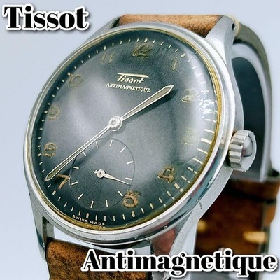 Tissot 1940s Antimagnetique Manual Wind Watch Sub Second Leather belt Black Dial