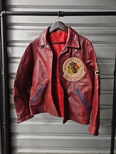 Vintage 1970s Burgundy Leather Varsity Jacket With Patches Size L