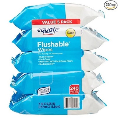 Equate Flushable Wet Wipes - Fresh Scent, 240 Ct (5 Pack),Compare to Cottonelle 