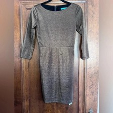 Alice + Olivia Brown and Metallic Bateau Neckline Mini Dress Women Size XS