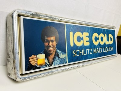 VINTAGE SCHLITZ MALT LIQUOR BEER MAN LIGHTED SIGN ''ICE COLD'' (38X12) RARE As-Is