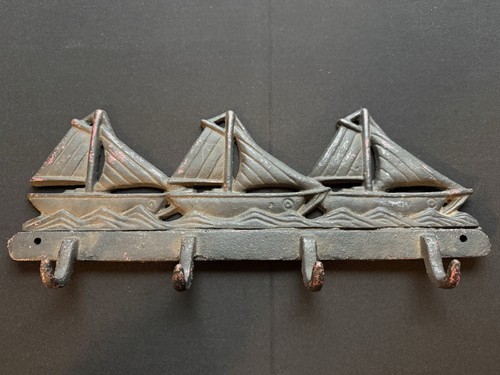 Vintage Cast Iron Nautical Sail Boat Wall Hooks
