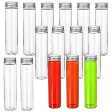 15 Pcs Plastic Clear Test Tubes With Screw Caps Flat Bottomed For Cosmetic Use