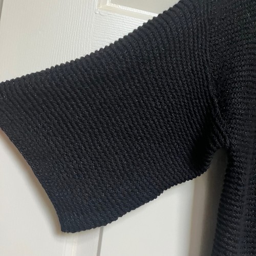 J Jill Black Open Front Knit Cardigan Sweater Short Sleeve Medium Black New Flaw - Picture 6 of 10