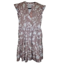HOTOUCH Women Printed Dress Summer Short Ruffle Sleeve Dress Tiered Mini Sz Med