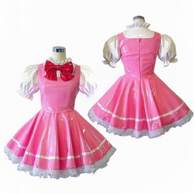 Girl Maid Sissy Lockable Pink PVC Dress Cosplay Costumes Tailor-made