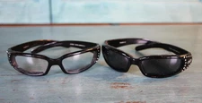 2/Pair Global Vision Marilyn-3 Padded Motorcycle Glasses Black Frame Rhinestones