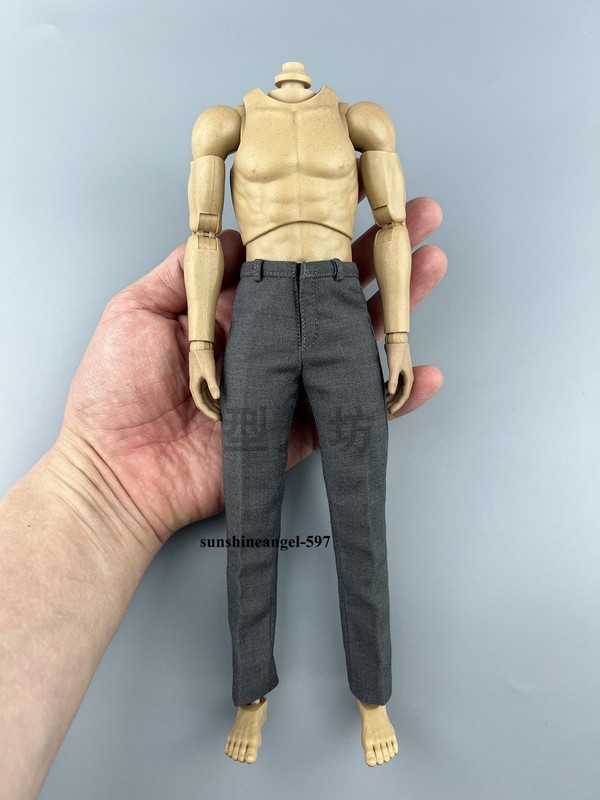 AFS 1/6 Male Soldier Grey Fitted Formal Trousers For 12'' Action Figure Body