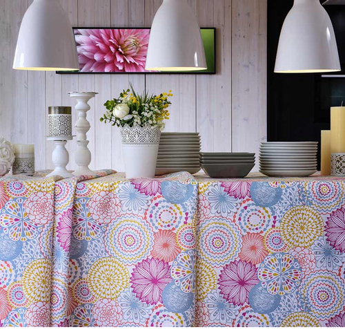 Pink Flowers & Leaves Floral Mandala Fabric Curtain Material 275cm wide canvas - Picture 9 of 9