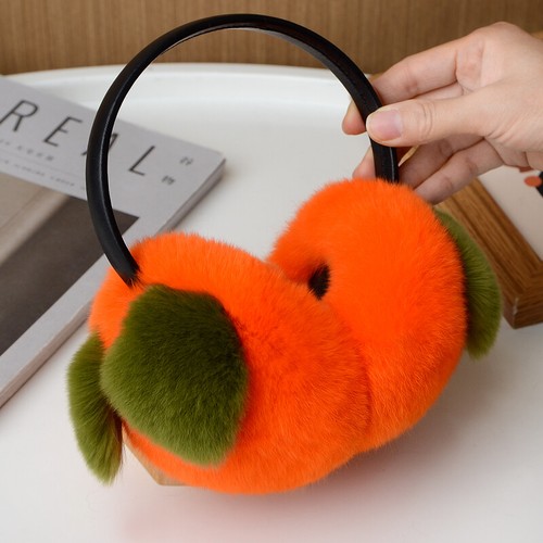 Unisex Echt Kaninchenfell Ohrenschützer Groß Persimmon Winter Warm Ohrenschützer Ohrenklappe - Bild 1 von 22