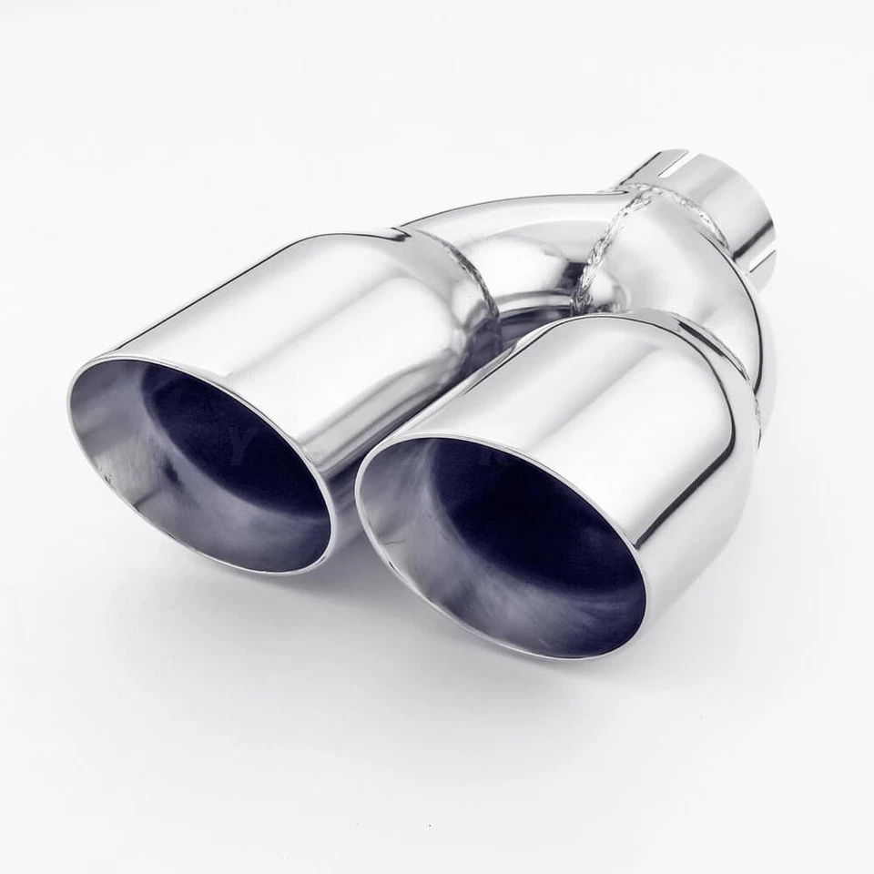 Pair Dual Wall Clamp-on Quad 3.5" Out 2.5" In Angle Cut Stainless Exhaust Tips - Image 3 of 4