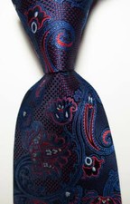 New Classic Paisley Dark Blue Red White JACQUARD WOVEN Silk Men's Tie Necktie
