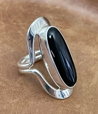 Handcrafted By DDD Mexico .925 Sterling Diamonique Dinouart Black Onyx Ring Sz 6