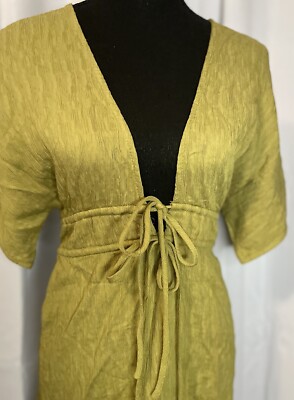 Cider Green Short Sleeve Drawstring Waist Mini Dress Plunge Neck S NWT |  eBay