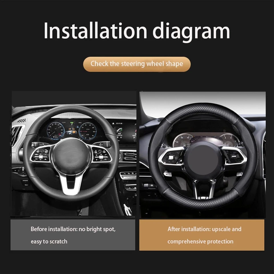 Cubiertas de volante de coche de cuero de fibra de carbono antideslizantes transpirables para Chrysler Foto 2 de 4