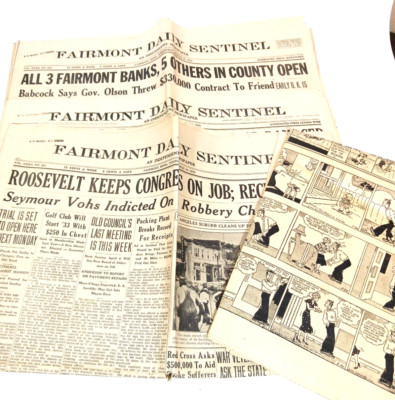 Vintage Newspaper Daily Sentinel Fairmont MN 1933 1936 Lot of 3 plus comics