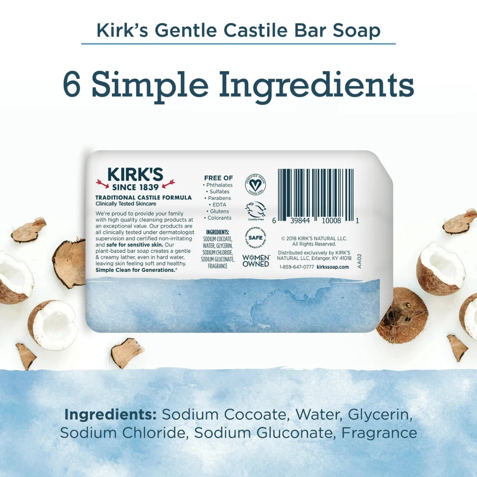 (Paquete de 16) Jabón de Castilla Kirk's Original Fresh Scent Suave Simple, Suave, Limpio Foto 3 de 4