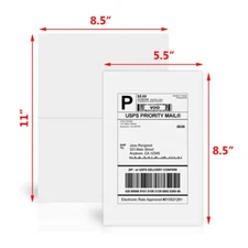 50-10000 Premium 8.5"x 5.5" Half Sheet Self Adhesive Shipping Labels 2 Per Sheet