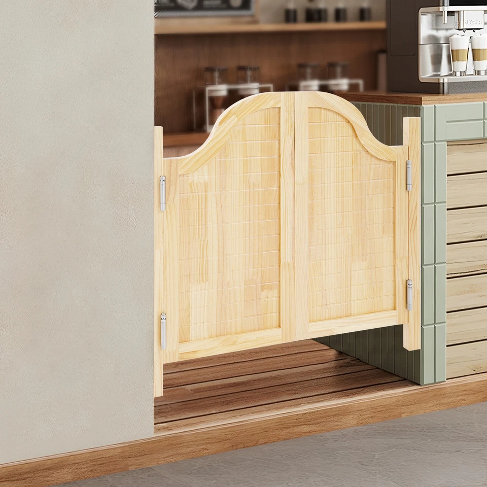 Puerta batiente de madera montada en la pared doble media puerta de café salón bar con bisagra de metal Foto 2 de 4