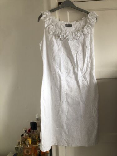 M&s white Cotton Broderie anglaise embroidered summer Dress Size 8-10 per una - Afbeelding 1 van 11