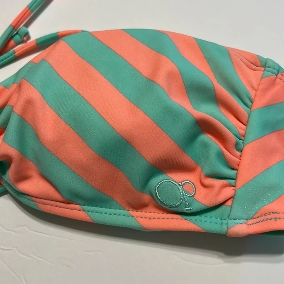 Biquíni listrado coral verde perfeito tamanho cirúrgico grande 11 13 gravata praia - Imagem 2 de 4