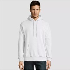 Hanes Men's EcoSmart Durable Fleece Pullover Hooded Sweatshirt W/Pockets White L