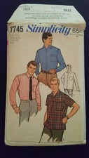 Vtg Simplicity Sewing Pattern 7745 Men's Tapered Sport Shirt Sz 15 1/2, Chest 40
