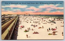 Boardwalk & Beach from Cresse Avenue Wildwood-by-the-Sea New Jersey Vtg Postcard
