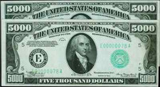 (2) CONSECUTIVE FR. 2221-E 1934 $5,000 FEDERAL RESERVE NOTES PMG AU-55 & UNC-63 