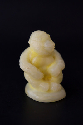 Vintage Boyd Vaseline Slag Art Glass Sonny the Gorilla Yellow with Orange Glow